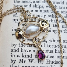 Load image into Gallery viewer, Art Nouveau 9ct Gold Garnet &amp; Pearl Pendant Necklace
