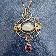 Load image into Gallery viewer, Art Nouveau 9ct Gold Garnet &amp; Pearl Pendant Necklace
