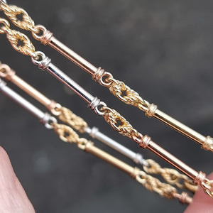 9ct Tri-Colour Gold Bar & Knot Link Necklace, 21.1 grams