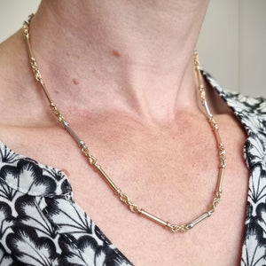 9ct Tri-Colour Gold Bar & Knot Link Necklace, 21.1 grams