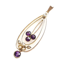 Load image into Gallery viewer, Edwardian 9ct Gold Amethyst &amp; Seed Pearl Pendant
