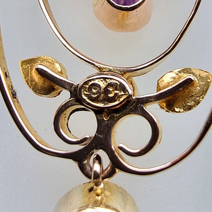 Edwardian 9ct Gold Amethyst & Seed Pearl Pendant