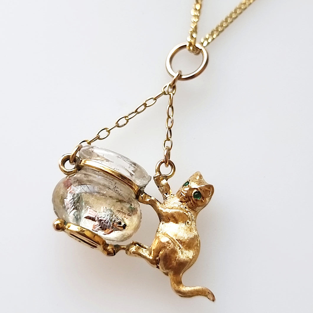 Vintage Gemstone Cat Pendant Necklace 9Ct Gold – Antique Jewellery Online