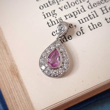 Load image into Gallery viewer, Vintage 18ct White Gold Pink Sapphire &amp; Diamond Pendant on book
