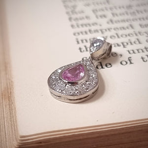 18ct White Gold Pear Pink Sapphire & Diamond Flower Pendant With Chain -  Gatwards Of Hitchin