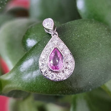 Load image into Gallery viewer, Vintage 18ct White Gold Pink Sapphire &amp; Diamond Pendant on plant

