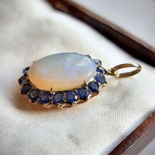 Load image into Gallery viewer, Vintage 9ct Gold Opal &amp; Sapphire Cluster Pendant side

