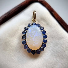 Load image into Gallery viewer, Vintage 9ct Gold Opal &amp; Sapphire Cluster Pendant front
