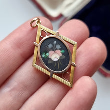 Load image into Gallery viewer, Victorian 15ct Gold Pietra Dura Flower Pendant in hand
