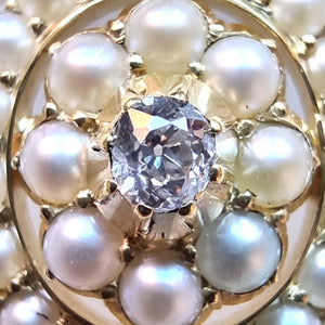 Victorian 15ct Gold Pearl & Diamond Pendant close-up