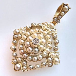 Victorian 15ct Gold Pearl & Diamond Pendant front