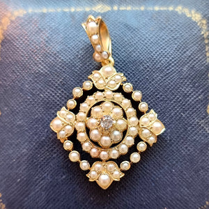 Victorian 15ct Gold Pearl & Diamond Pendant front