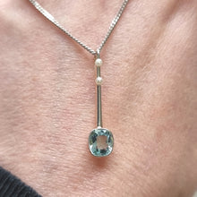 Load image into Gallery viewer, Vintage 18ct Gold &amp; Platinum Aquamarine and Pearl Pendant in hand
