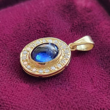 Load image into Gallery viewer, Vintage 18ct Gold Cabochon Sapphire &amp; Diamond Oval Pendant side
