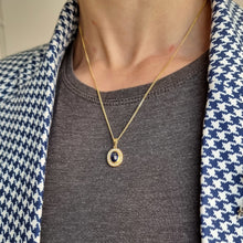 Load image into Gallery viewer, Vintage 18ct Gold Cabochon Sapphire &amp; Diamond Oval Pendant modelled with chain
