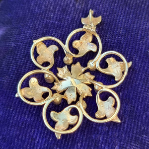 Antique 9ct Gold Seed Pearl Flower Pendant back