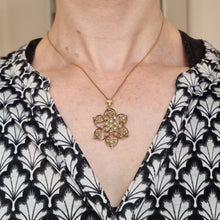 Load image into Gallery viewer, Antique 9ct Gold Seed Pearl Flower Pendant modelled with chain
