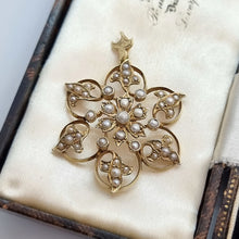 Load image into Gallery viewer, Antique 9ct Gold Seed Pearl Flower Pendant in box
