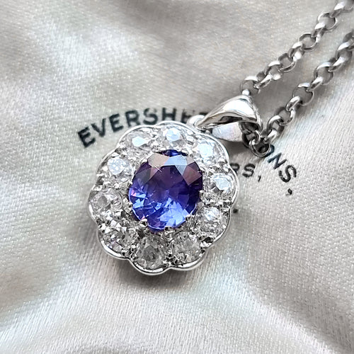 18ct White Gold Tanzanite and Diamond 0.80ct Pendant with 9ct Chain front