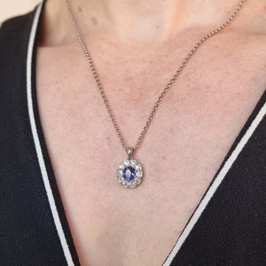 18ct White Gold Tanzanite and Diamond 0.80ct Pendant with 9ct Chain modelled