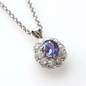 18ct White Gold Tanzanite and Diamond 0.80ct Pendant with 9ct Chain side