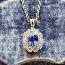 Load image into Gallery viewer, 18ct White Gold Tanzanite and Diamond 0.80ct Pendant with 9ct Chain front
