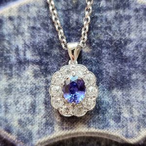 18ct White Gold Tanzanite and Diamond 0.80ct Pendant with 9ct Chain front