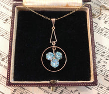 Load image into Gallery viewer, Art Deco 9ct Rose Gold Blue Zircon Pendant in box
