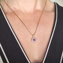 Load image into Gallery viewer, Vintage 18ct Gold Ruby &amp; Diamond Cluster Pendant, 0.60ct modelled with chain
