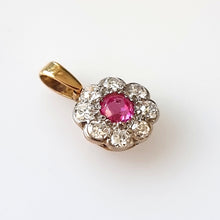 Load image into Gallery viewer, Vintage 18ct Gold Ruby &amp; Diamond Cluster Pendant, 0.60ct side
