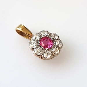 Vintage 18ct Gold Ruby & Diamond Cluster Pendant, 0.60ct side