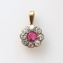Load image into Gallery viewer, Vintage 18ct Gold Ruby &amp; Diamond Cluster Pendant, 0.60ct front
