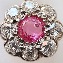 Load image into Gallery viewer, Vintage 18ct Gold Ruby &amp; Diamond Cluster Pendant, 0.60ct close-up

