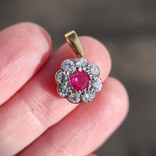 Load image into Gallery viewer, Vintage 18ct Gold Ruby &amp; Diamond Cluster Pendant, 0.60ct in hand
