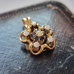 Vintage 18ct Gold Sapphire and Diamond Flower Pendant side