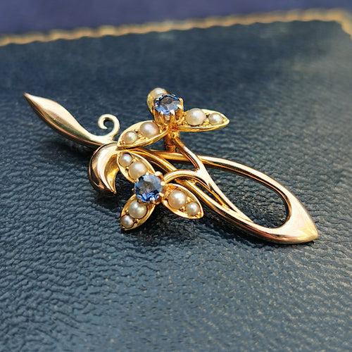 Antique 15ct Gold Sapphire & Pearl Pendant