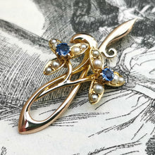 Load image into Gallery viewer, Antique 15ct Gold Sapphire &amp; Pearl Pendant
