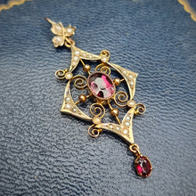 Load image into Gallery viewer, Antique 9ct Gold Garnet &amp; Pearl Drop Pendant
