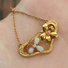 Load image into Gallery viewer, Art Nouveau 15ct Gold Opal, Ruby &amp; Diamond Pendant
