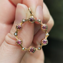 Load image into Gallery viewer, Antique 9ct Pink Tourmaline &amp; Seed Pearl Circle Pendant
