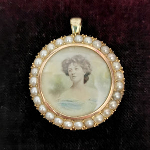 Antique 15ct Gold Pearl Portrait Pendant | Circa 1900