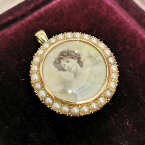 Antique 15ct Gold Pearl Portrait Pendant | Circa 1900