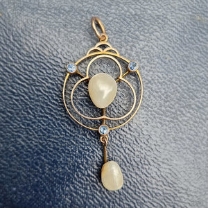 Antique 9ct Gold Sapphire & Baroque Pearl Drop Pendant