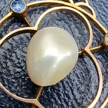Load image into Gallery viewer, Antique 9ct Gold Sapphire &amp; Baroque Pearl Drop Pendant
