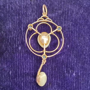 Antique 9ct Gold Sapphire & Baroque Pearl Drop Pendant