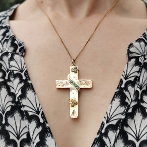 Victorian 12ct Gold Turquoise & Seed Pearl Cross