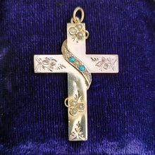 Load image into Gallery viewer, Victorian 12ct Gold Turquoise &amp; Seed Pearl Cross

