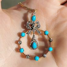 Load image into Gallery viewer, Edwardian 15ct Gold Turquoise &amp; Diamond Bow Pendant
