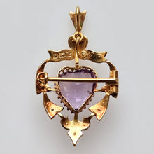 Load image into Gallery viewer, Victorian 15ct Gold Amethyst Heart Pendant/Brooch
