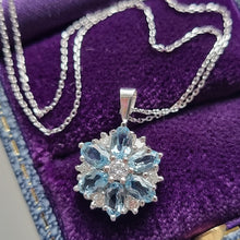 Load image into Gallery viewer, Vintage 18ct White Gold Aquamarine &amp; Diamond Pendant with Chain FRONT
